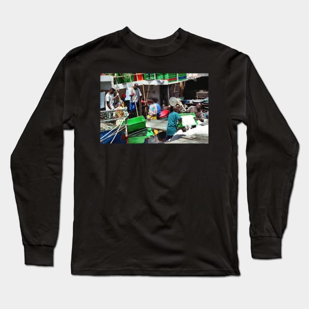 Fishermen at Work, Hout Bay Harbour, South Africa Long Sleeve T-Shirt by Carole-Anne